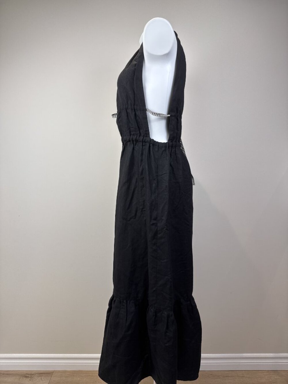 lemlem Womens Black Linen Tencel Plunge Open Back Tiered Maxi Dress Size L - Picture 3 of 5